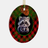 Rustieke wasbeer zwart geruite geruite dennenappel keramisch ornament (Rechts)