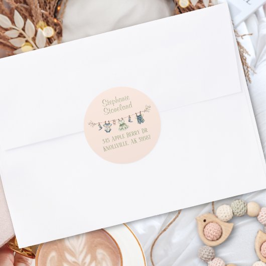 Rustieke waslijn Baby Meisje Douche Terug Adres Ronde Sticker