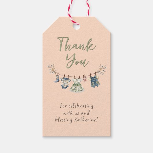 Rustieke waslijn Baby shower Dank u Cadeaulabel (Voorkant)