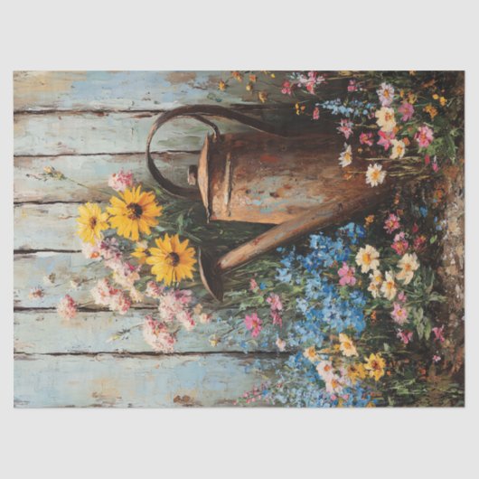 Rustieke Watering Can Wildflowers Schilderij Decou Tissuepapier (Voorkant)