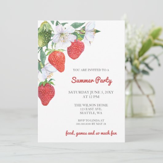 Rustieke Waterverf Aardbeien Zomerfeest Kaart (Staand voorkant)