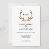 Rustieke Waterverf Antler | Eenvoudige bruiloft Kaart (Voorkant)