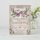 Rustieke Waterverf Antlers & Pine Branches Huwelij Kaart (Staand voorkant)