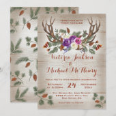Rustieke Waterverf Antlers & Pine Branches Huwelij Kaart (Voorkant / Achterkant)