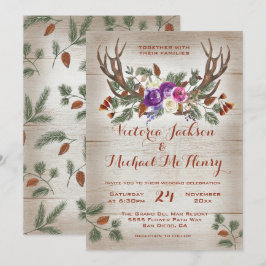 Rustieke Waterverf Antlers & Pine Branches Huwelij Kaart