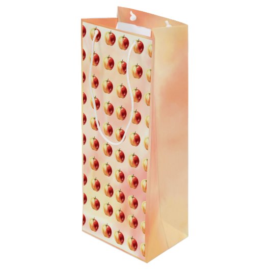 Rustieke Waterverf Apple Pattern Gift Bag Wijn Cadeautas (Achterkant Gekanteld)