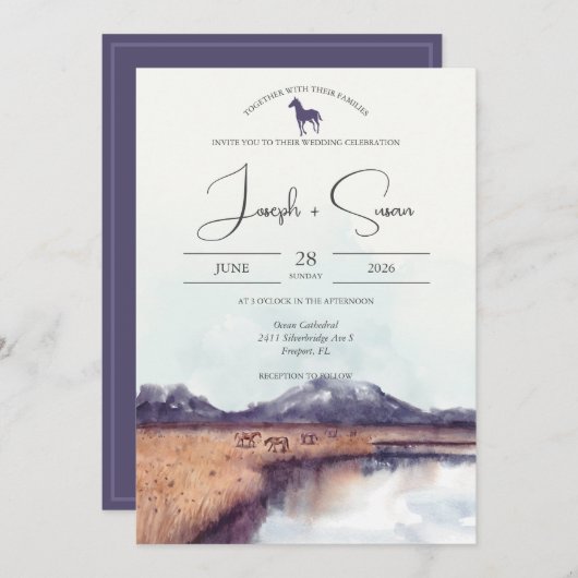 Rustieke Waterverf Autumn Mountain Lake Bruiloft Kaart (Voorkant / Achterkant)