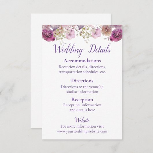 Rustieke Waterverf Beauty Wedding Informatiekaartje (Voorkant / Achterkant)