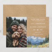 Rustieke Waterverf Berg Bloem Foto Bruiloft Save The Date (Voorkant / Achterkant)