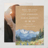 Rustieke Waterverf Berg Bloem Foto Bruiloft Save The Date (Voorkant / Achterkant)