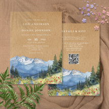 Rustieke Waterverf Berg Bloem QR Code Bruiloft