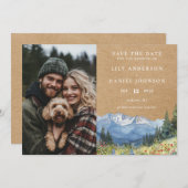 Rustieke Waterverf Berg Bloemen Fotobruiloft Save The Date (Voorkant / Achterkant)