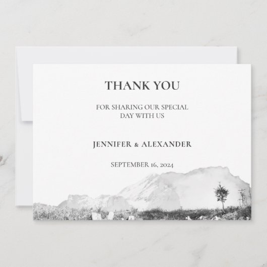Rustieke waterverf berg bruiloft Dank u kaart (Voorkant)
