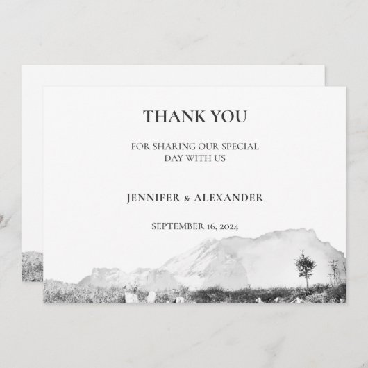 Rustieke waterverf berg bruiloft Dank u kaart (Voorkant / Achterkant)