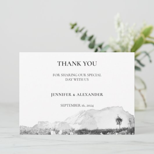 Rustieke waterverf berg bruiloft foto Dank u (Staand voorkant)