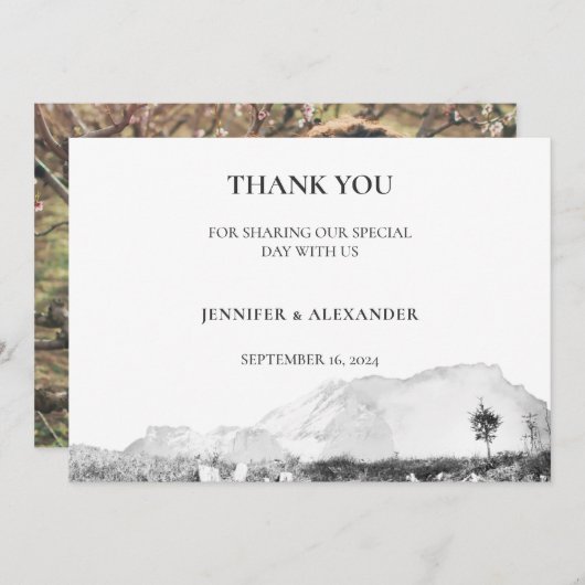 Rustieke waterverf berg bruiloft foto Dank u (Voorkant / Achterkant)
