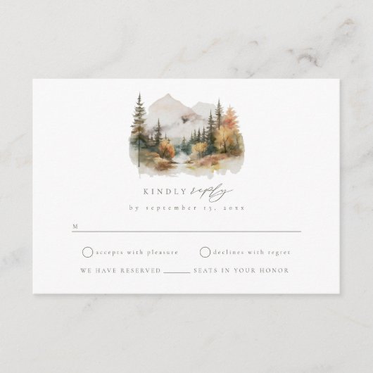 Rustieke Waterverf Berg Bruiloft RSVP Kaart (Voorkant)