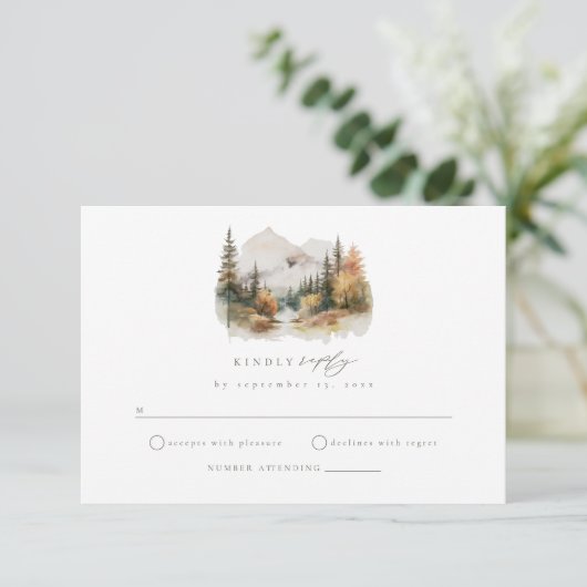 Rustieke Waterverf Berg Bruiloft RSVP Kaart (Staand voorkant)