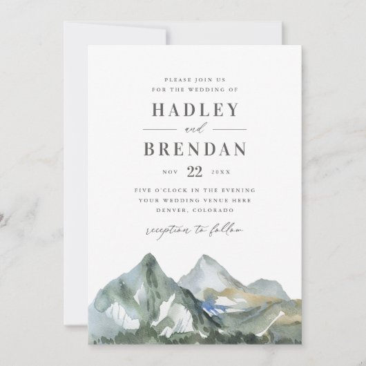 Rustieke Waterverf Bergbos Bruiloft Kaart (Voorkant)