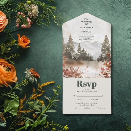 Rustieke Waterverf Bergbos Winter All In One Uitnodiging