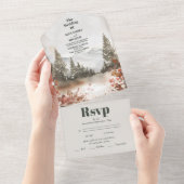 Rustieke Waterverf Bergbos Winter All In One Uitnodiging (Afscheurbaar)