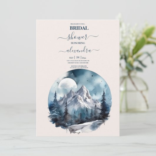 Rustieke Waterverf Bergbos Winterbruids Kaart (Staand voorkant)