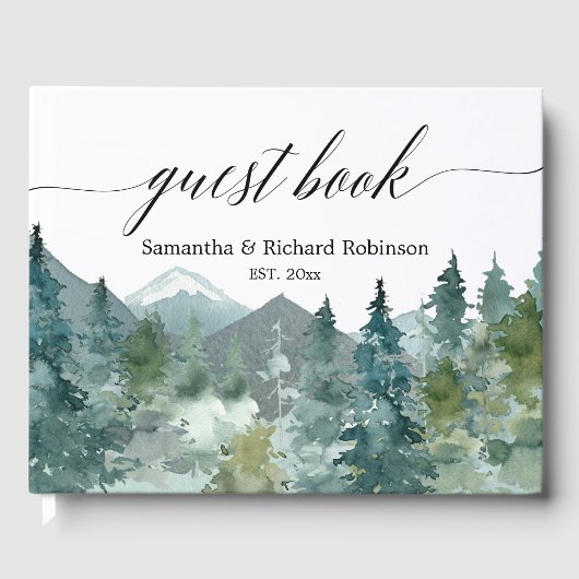 Rustieke waterverf bergen bruiloft douche gastenboek (Voorkant)