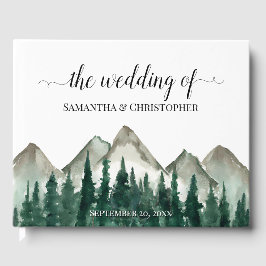 Rustieke Waterverf Bergen & dennenbomen Bruiloft Gastenboek