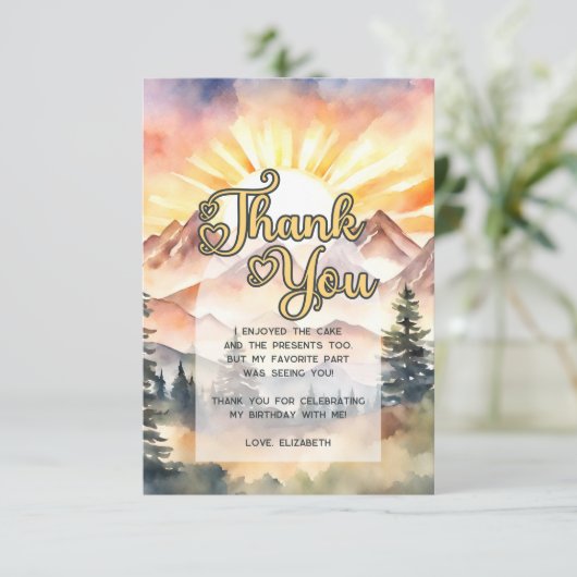 Rustieke Waterverf Bergen Natuur Sunrise Script Bedankkaart (Staand voorkant)