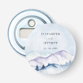 Rustieke Waterverf Bergen Outdoor Pine Bruiloft Button Flesopener