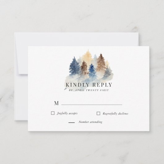 Rustieke Waterverf Bergen RSVP Respons Kaart (Voorkant)