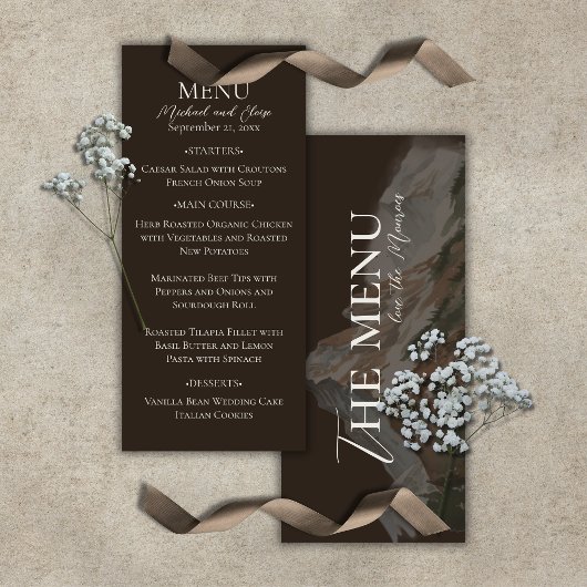 Rustieke Waterverf Berglandschap Bruiloft Menu