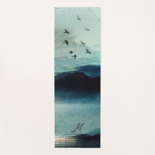 Rustieke waterverf berglandschap met monogram yogamat (Voorkant)