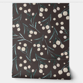 Rustieke waterverf bessen - bruin, blauwgroen, ecr behang