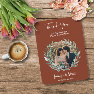 Rustieke waterverf bladeren Dank u foto bruiloft Magneet