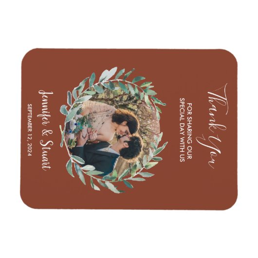 Rustieke waterverf bladeren Dank u foto bruiloft Magneet (Horizontaal)