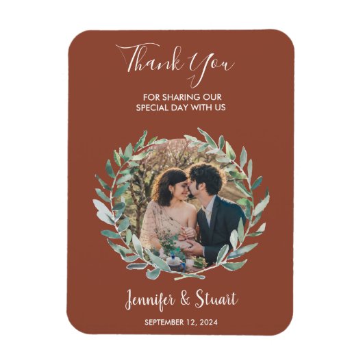 Rustieke waterverf bladeren Dank u foto bruiloft Magneet (Verticaal)