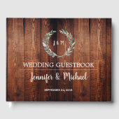 Rustieke Waterverf bladeren donkere schuur hout Br Gastenboek (Voorkant)