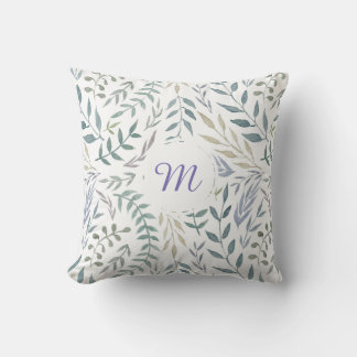 Rustieke Waterverf bladeren en gebladerte monogram Kussen