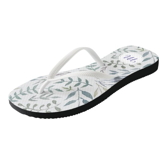 Rustieke Waterverf bladeren en gebladerte monogram Teenslippers (Schuin)