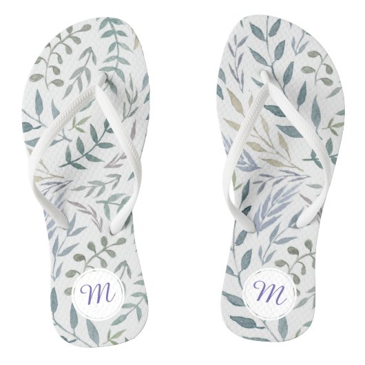 Rustieke Waterverf bladeren en gebladerte monogram Teenslippers (Voetbed)