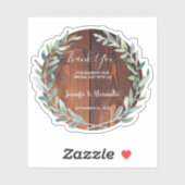 Rustieke Waterverf bladeren hout Dank u bruiloft Sticker (Vel)