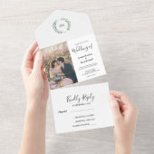 Rustieke waterverf bladeren monogram foto Bruiloft All In One Uitnodiging (Afscheurbaar)