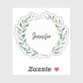 Rustieke waterverf bladeren monogram naam gesneden sticker (Vel)