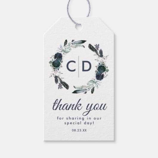 Rustieke Waterverf Blauw Bloemen Bruiloft Favor Cadeaulabel (Voorkant)