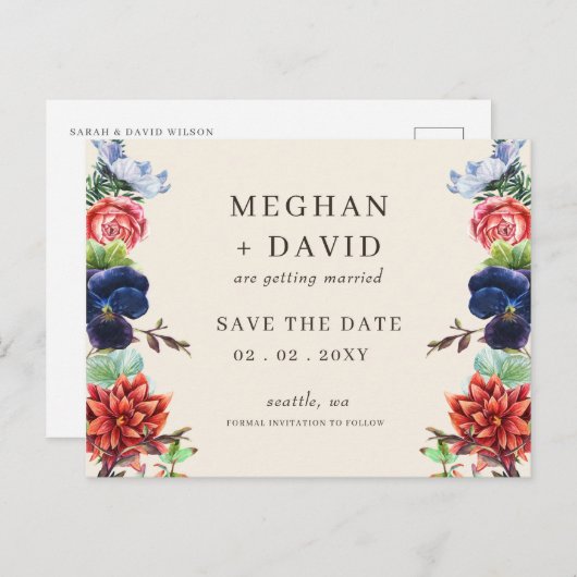 Rustieke Waterverf bloeit bloemenbruiloft Aankondigingskaart (Voorkant / Achterkant)