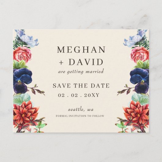 Rustieke Waterverf bloeit bloemenbruiloft Aankondigingskaart (Voorkant)
