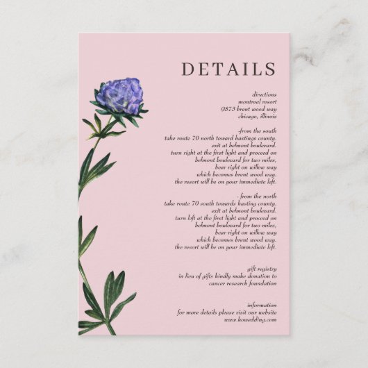 Rustieke Waterverf bloeit bloemenbruiloft Informatiekaartje (Voorkant)