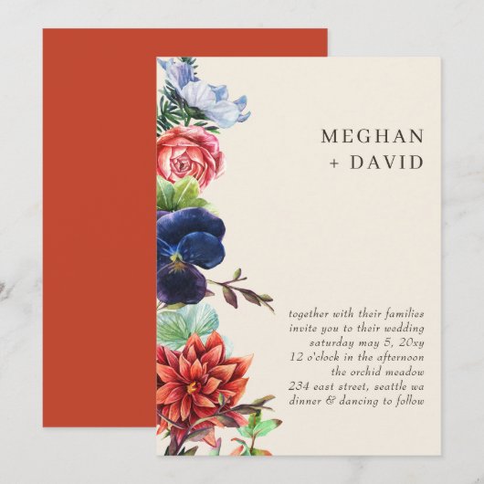 Rustieke Waterverf bloeit bloemenbruiloft Kaart (Voorkant / Achterkant)
