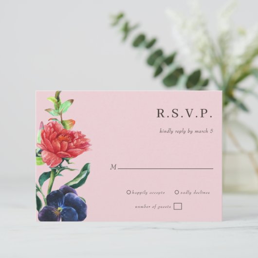 Rustieke Waterverf bloeit bloemenbruiloft RSVP Kaartje (Staand voorkant)